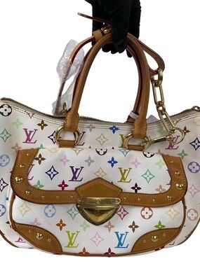 Louis Vuitton White Multicolor Monogram Canvas Handbag with Tan Trim Rita